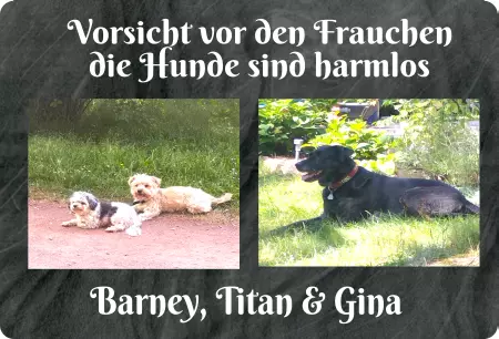 Hunde Warnschild Zutritt verbotenHunde Vorsicht vor dem Frauchen Bild